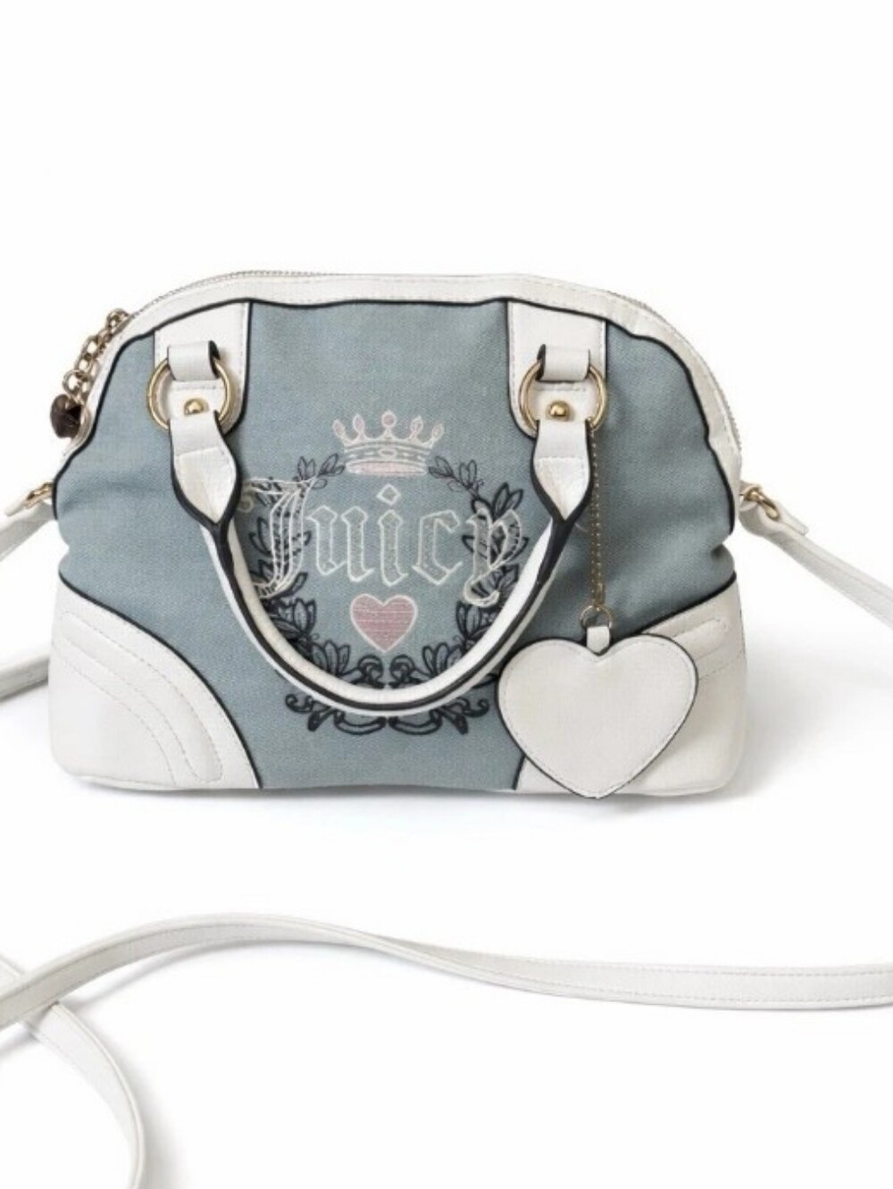 Juicy Couture Light Blue and White Heart Charm Satchel